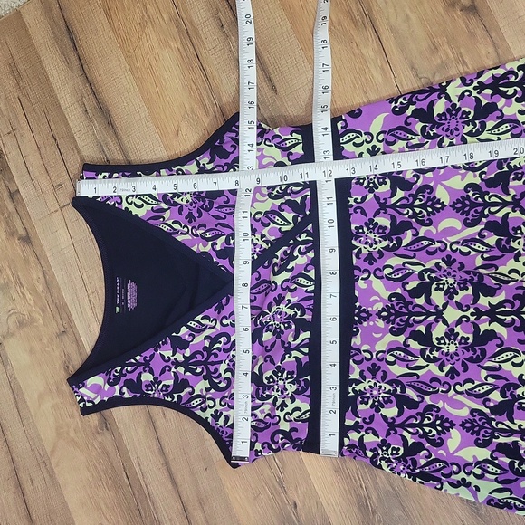 TEKGEAR Navy Purple Lime Green Fleur De Lis Modest Sleeveless Athletic Dress - Picture 8 of 8